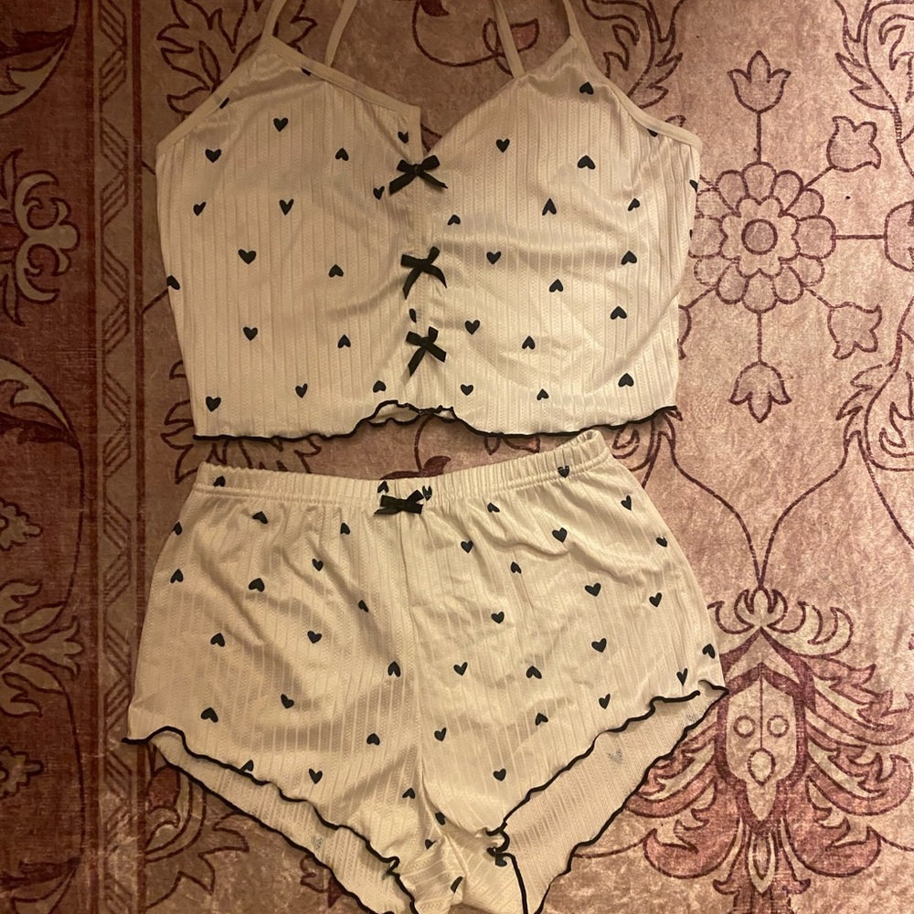 Forever 21 Cream and Black Pajama Set